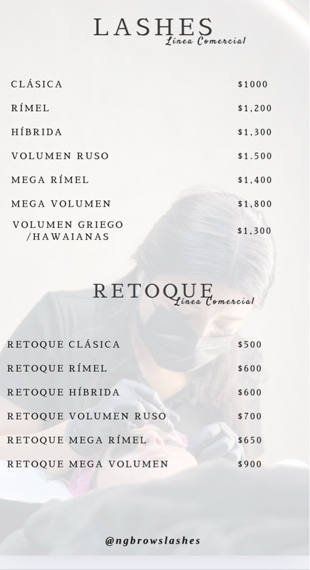 Lista de precios pestañas comerciales