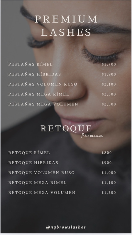 Lista de precios pestañas premium